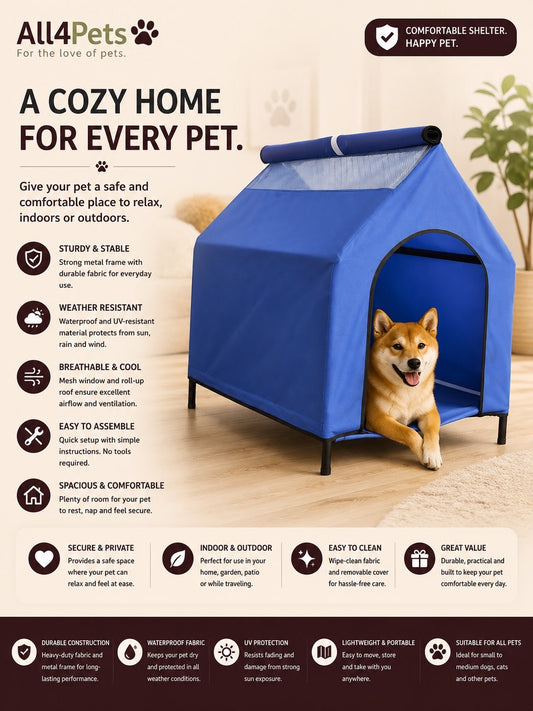 Elevated Portable Pet House -(Blue)
