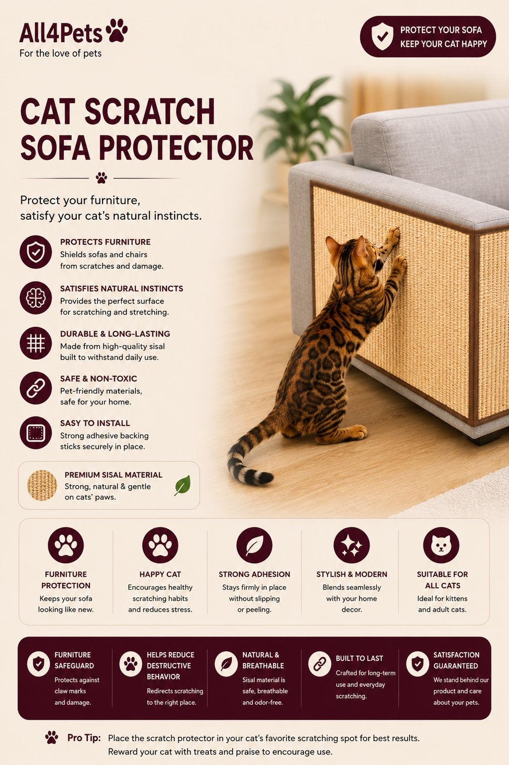 Anti-Scratch Sofa & Wall Protector for Cats